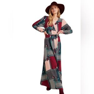 D119 Anthropologie Porridge Size M Virginia Wrap Patchwork Maxi Dress
